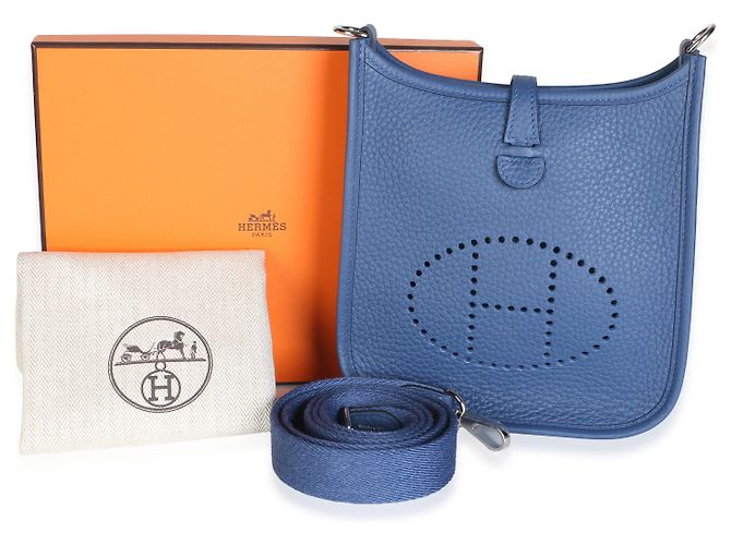 Hermès Bleu Tie Clemence Mini Evelyne TPM 16 PHW - vue 5