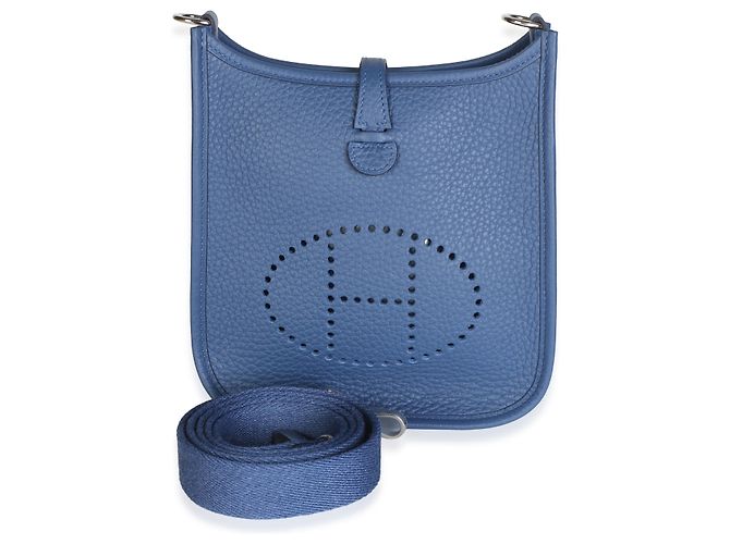 Hermès Bleu Tie Clemence Mini Evelyne TPM 16 PHW - vue 8