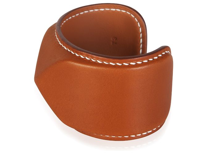 Bracciale rigido Hermès Medor in pelle Fauve - vista 2