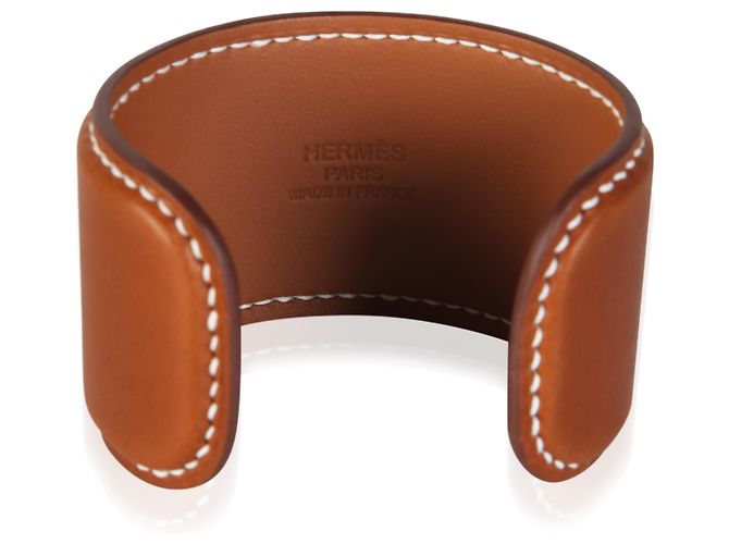 Bracciale rigido Hermès Medor in pelle Fauve - vista 3
