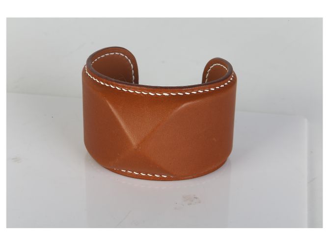 Bracciale rigido Hermès Medor in pelle Fauve - vista 5