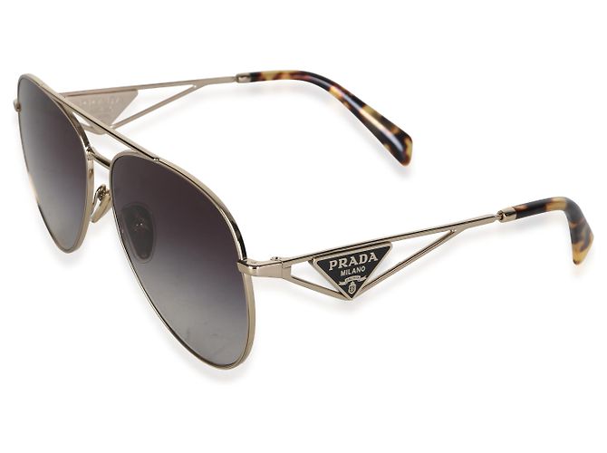 Occhiali da sole aviator Prada con logo triangolare in metallo dorato - vista 3