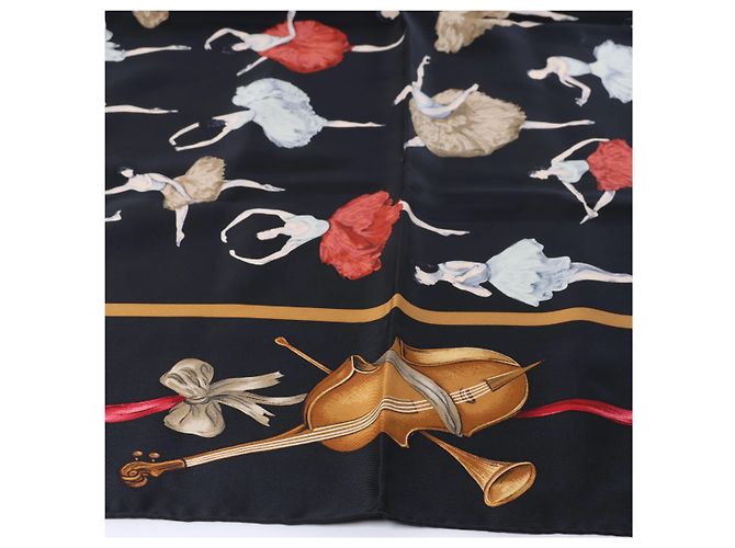 Hermès Carré 90 "La Dance" foulard in seta nero - vista 6