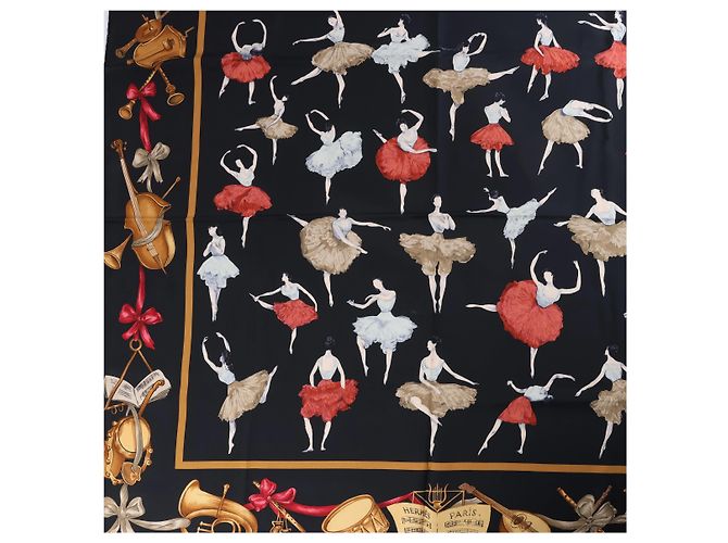 Hermès Carré 90 "La Dance" foulard in seta nero - vista 8