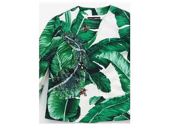 Dolce & Gabbana Botanical Garden Leaf Print Jacket with Bee Embellishments - view 14