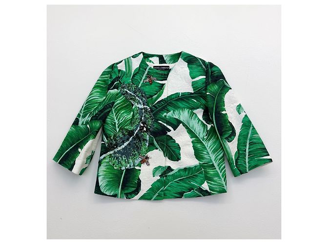 Dolce & Gabbana Botanical Garden Leaf Print Jacket with Bee Embellishments - view 3