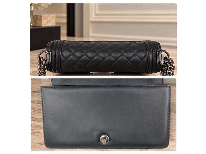 CHANEL Boy Medium Flap in lambskin matelassé nero - vista 7