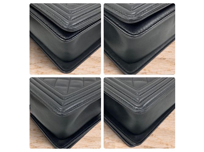 CHANEL Boy Medium Flap in lambskin matelassé nero - vista 8