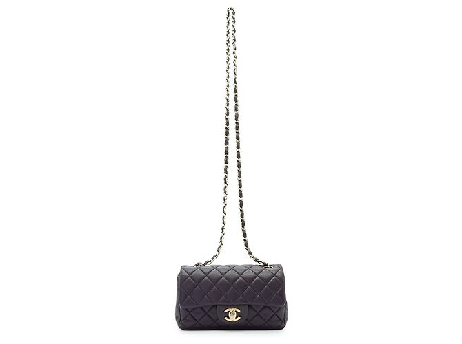 Chanel Mini Schultertasche aus gestepptem Lammleder mit einfacher Klappe und Kette - Ansicht 3