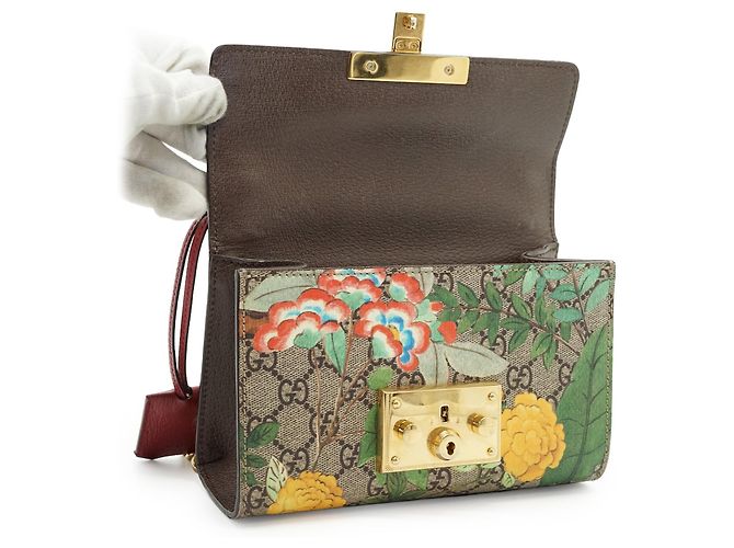 Padlock Gucci Borsa a spalla piccola con catena e stampa floreale GG Supreme con lucchetto Tian - vista 11