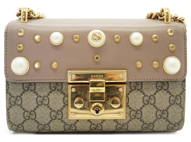 Padlock Gucci Borsa a spalla piccola GG Supreme con borchie e lucchetto decorato con perle - vista 5