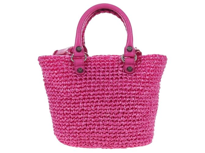 Balenciaga Le Cagole Panier in rafia intrecciata e pelle Large - vista 2