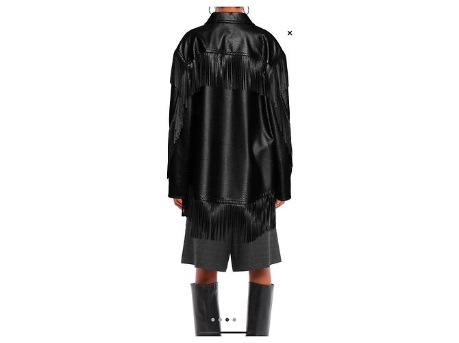 Philosophy di Lorenzo Serafini Schwarze Lederjacke mit Fransen - Ansicht 3