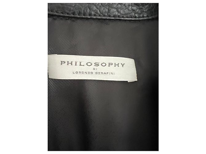 Philosophy di Lorenzo Serafini Schwarze Lederjacke mit Fransen - Ansicht 8