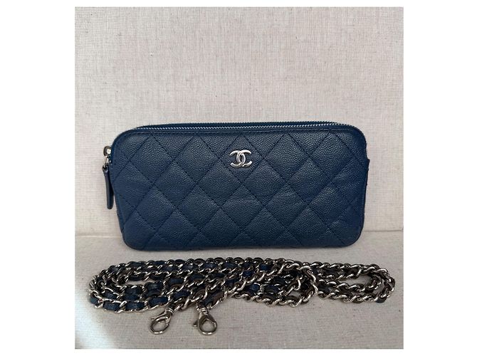 Chanel Wallet on Chain (WOC) in pelle caviar matelassé Blu Navy - vista 9
