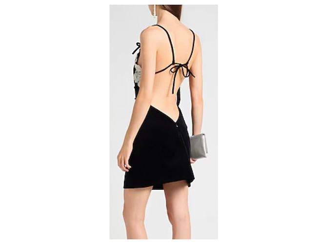 Autre Marque Vivetta Mini-Samtkleid in Schwarz mit Kristallen und Spitze - Ansicht 4