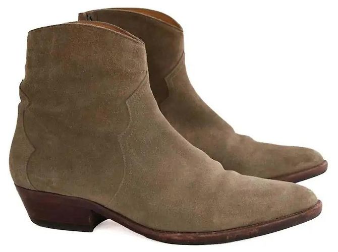 Bottes Isabel Marant en daim kaki - vue 3