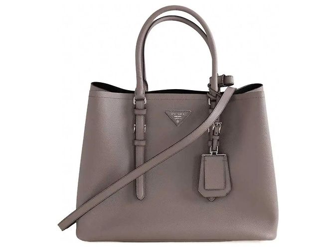 Prada Double saffiano leather handbag grey - view 8