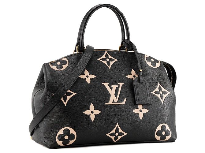 LOUIS VUITTON - Borsa a tracolla Grand Palais Louis Vuitton in pelle empreinte nera e beige - vista 2