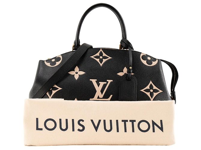 LOUIS VUITTON - Borsa a tracolla Grand Palais Louis Vuitton in pelle empreinte nera e beige - vista 9