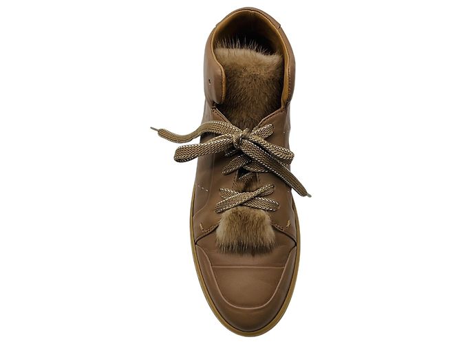 Baskets montantes Max Mara en cuir tan avec bordure en fourrure - vue 4