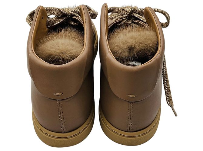 Baskets montantes Max Mara en cuir tan avec bordure en fourrure - vue 5