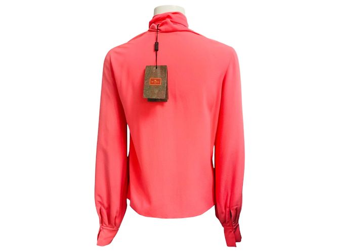 Blusa de seda Etro rosa ciclamen con lazada al cuello - vista 3