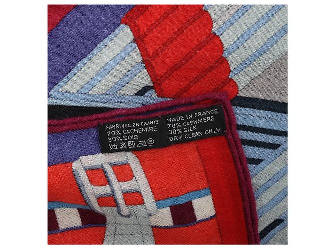 Hermès Carré Géant "SANGLES EN ZIGZAG" Kaschmir x Seidentuch in Blau x Rot - Ansicht 7