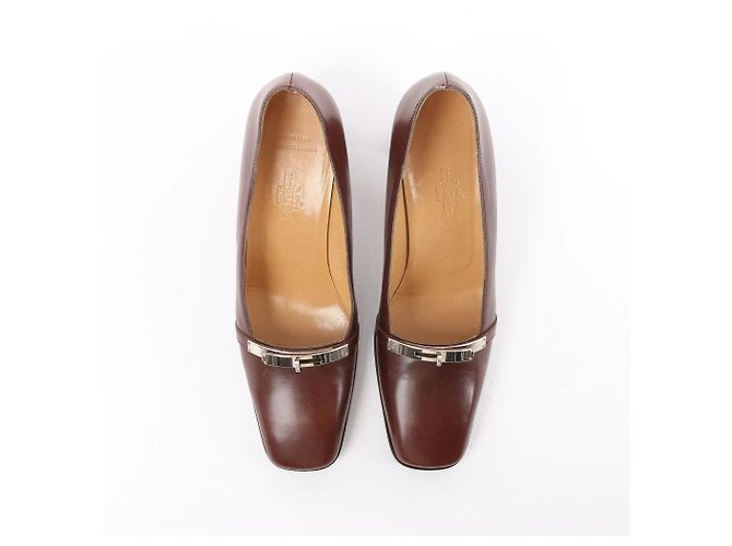 Hermès HERMES Kelly Leder-Pumps in Braun, Größe 38 EU - Ansicht 5