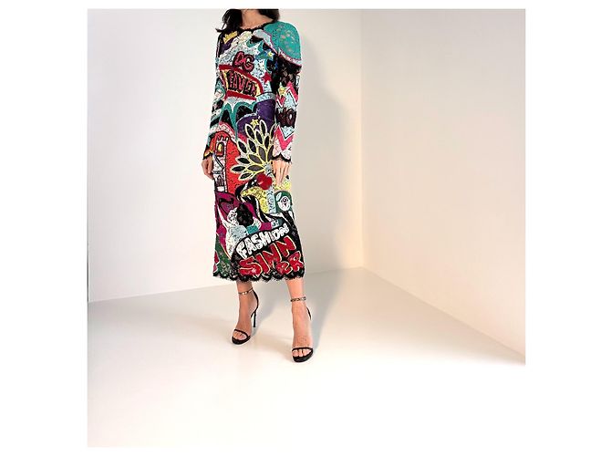 Dolce & Gabbana mehrfarbig besticktes Spitzenmidi-Kleid - Ansicht 2