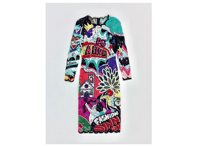 Dolce & Gabbana mehrfarbig besticktes Spitzenmidi-Kleid - Ansicht 3