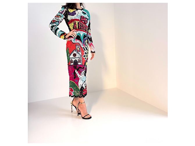 Dolce & Gabbana mehrfarbig besticktes Spitzenmidi-Kleid - Ansicht 5