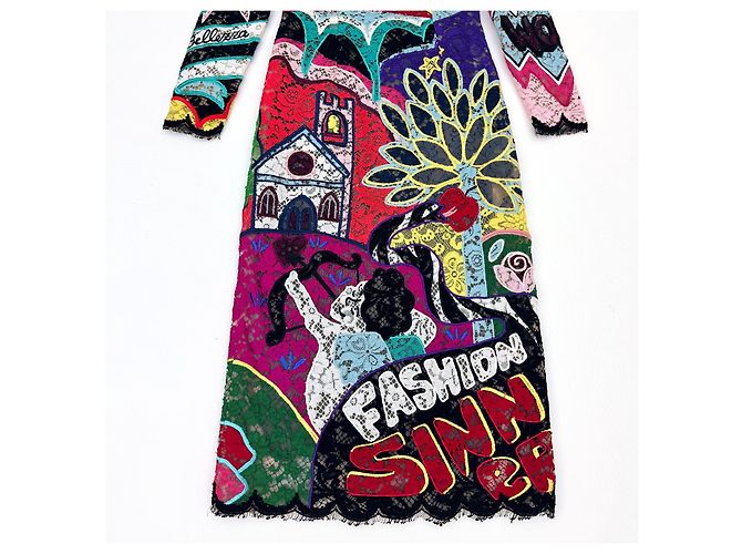 Dolce & Gabbana mehrfarbig besticktes Spitzenmidi-Kleid - Ansicht 6