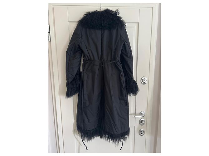 Ermanno Scervino Abrigo Largo de Nailon Negro con Piel - vista 2