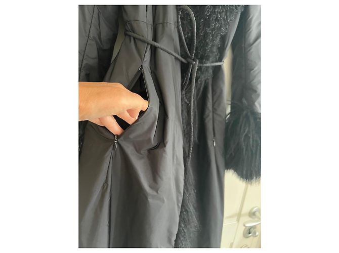 Ermanno Scervino Abrigo Largo de Nailon Negro con Piel - vista 6