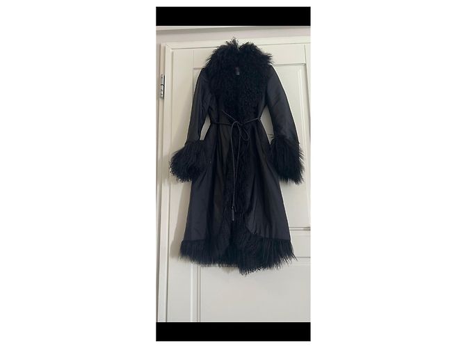 Ermanno Scervino Abrigo Largo de Nailon Negro con Piel - vista 8