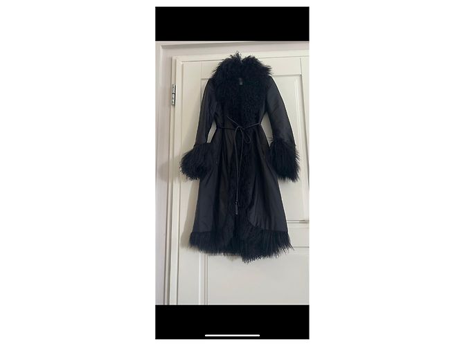 Ermanno Scervino Abrigo Largo de Nailon Negro con Piel - vista 9