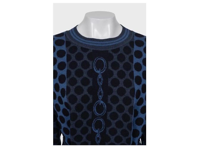 Hermès Oversized Kleid aus Wolle, Navy Blau mit Polka Dots, NWOT EU 34 XS gebraucht - Ansicht 2
