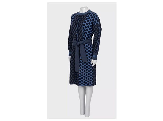Hermès Oversized Kleid aus Wolle, Navy Blau mit Polka Dots, NWOT EU 34 XS gebraucht - Ansicht 3
