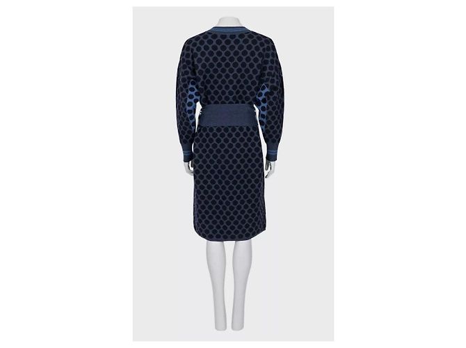 Hermès Oversized Kleid aus Wolle, Navy Blau mit Polka Dots, NWOT EU 34 XS gebraucht - Ansicht 4