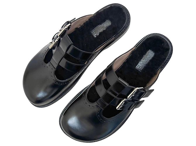 Loewe Campo Mary Jones Mules aus schwarzem Leder - Ansicht 18