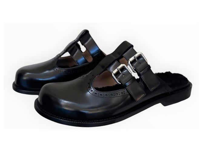 Loewe Campo Mary Jones Mules aus schwarzem Leder - Ansicht 20