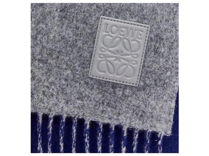 Cachecol Loewe Anagram reversível de lã e cashmere - Cinza/Azul - vista 12