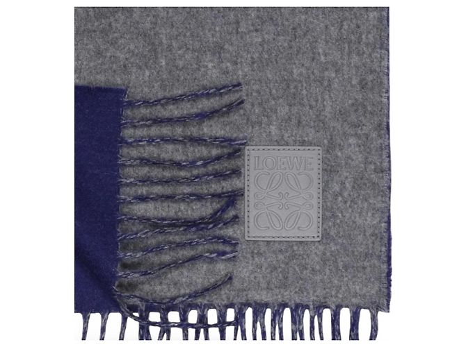 Cachecol Loewe Anagram reversível de lã e cashmere - Cinza/Azul - vista 16