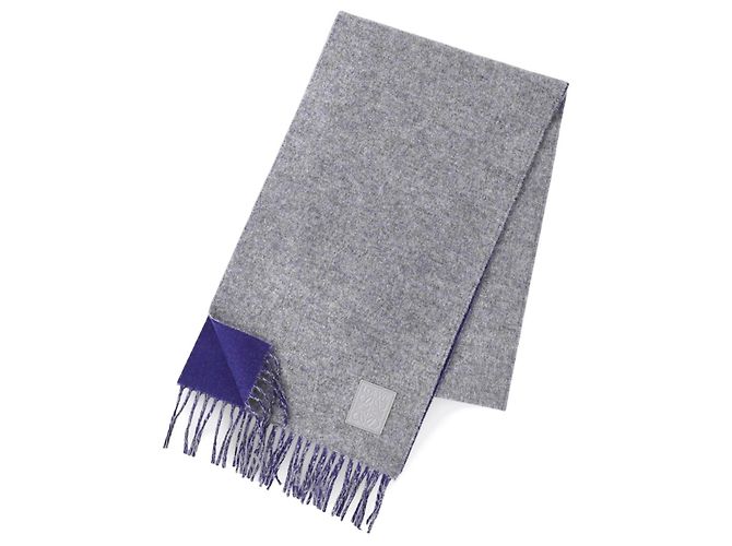 Cachecol Loewe Anagram reversível de lã e cashmere - Cinza/Azul - vista 2