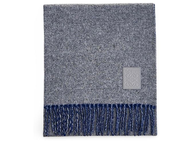 Cachecol Loewe Anagram reversível de lã e cashmere - Cinza/Azul - vista 7