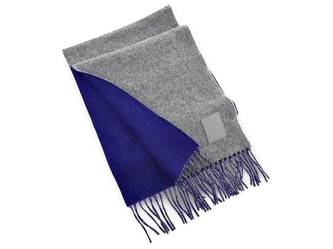 Cachecol Loewe Anagram reversível de lã e cashmere - Cinza/Azul - vista 9