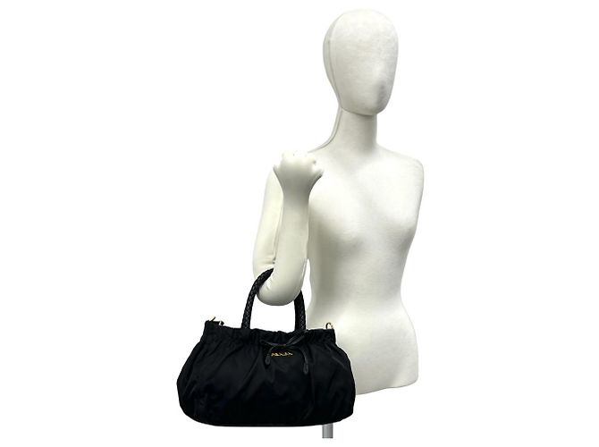 Ribbon Sac à main Prada en nylon noir et cuir - vue 2
