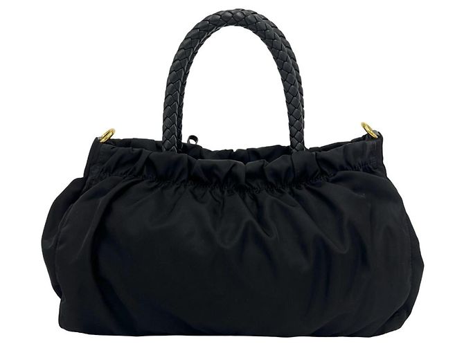 Ribbon Sac à main Prada en nylon noir et cuir - vue 3