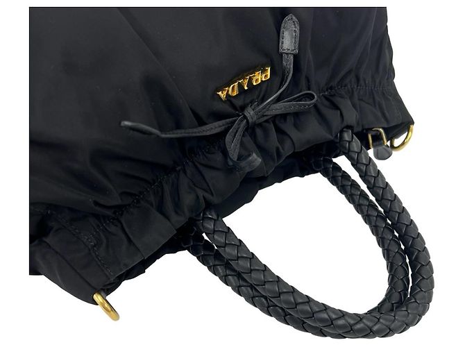 Ribbon Sac à main Prada en nylon noir et cuir - vue 4